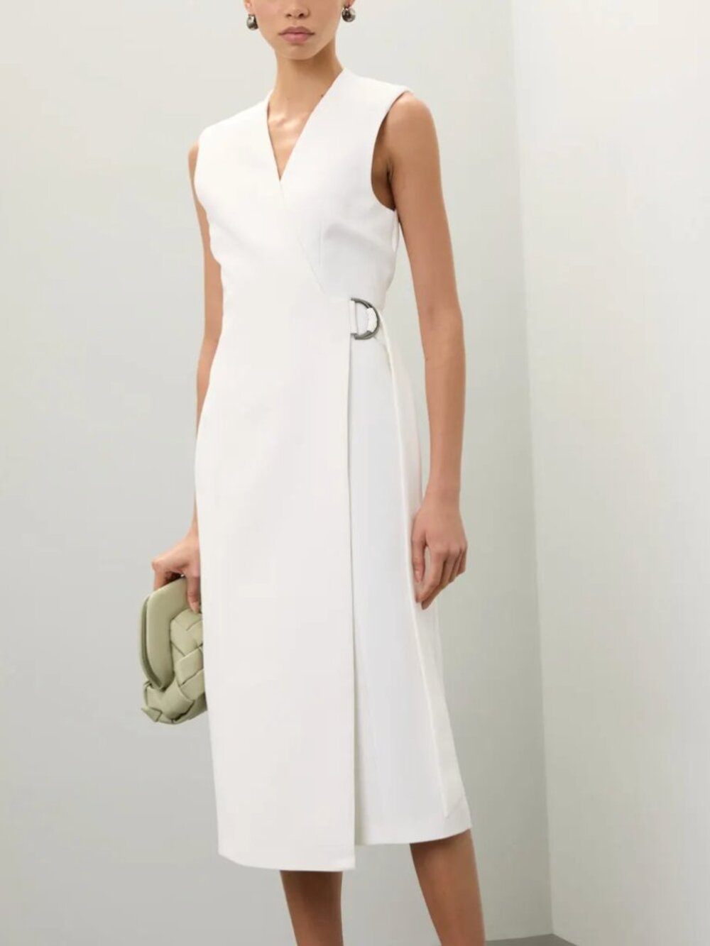 Ted Baker White Crossover Tie Dress Sleeveless Office Event Midi